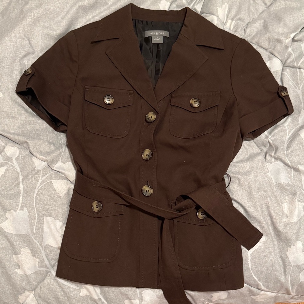 Ann Taylor Dark Brown Short Sleeve Utility Jacket